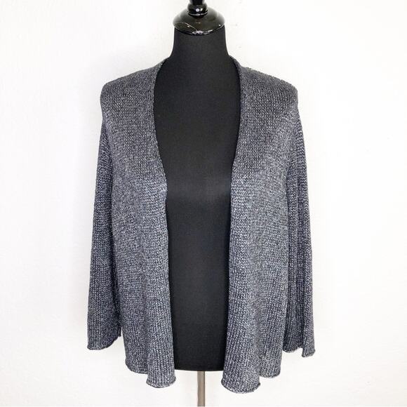 Eileen Fisher charcoal gray metallic open front crochet knit cardigan sweater XL - Picture 1 of 15